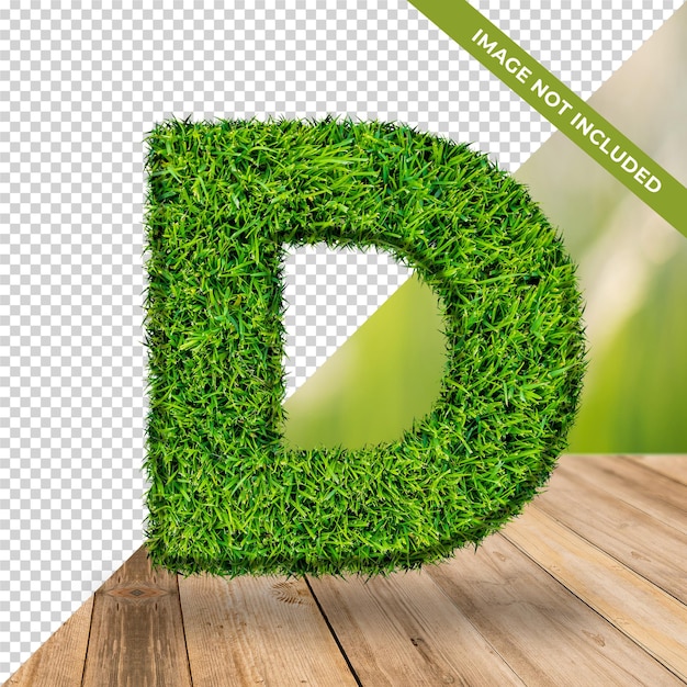 PSD alfabeto 3d effetto erba d con sfondo isolato