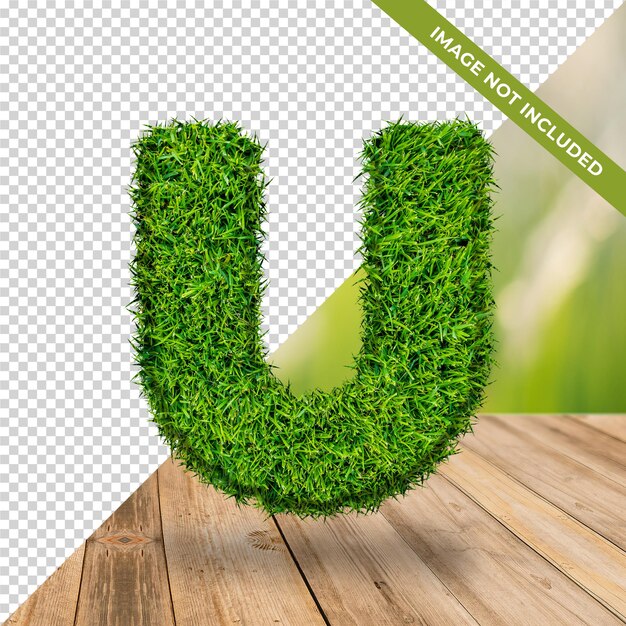 3d grass effect alphabet u with isolated background