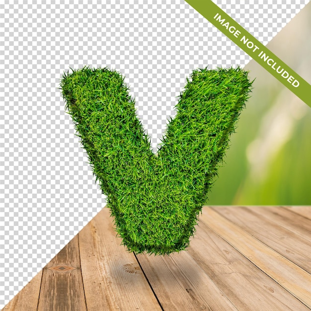 3d grass effect alphabet v with isolated background