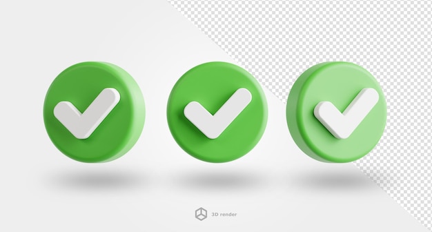 3d green check mark icon isolated on transparent background