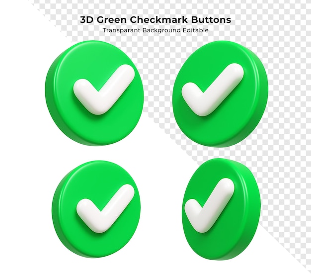 3d green checkmark buttons transparant background editable desain