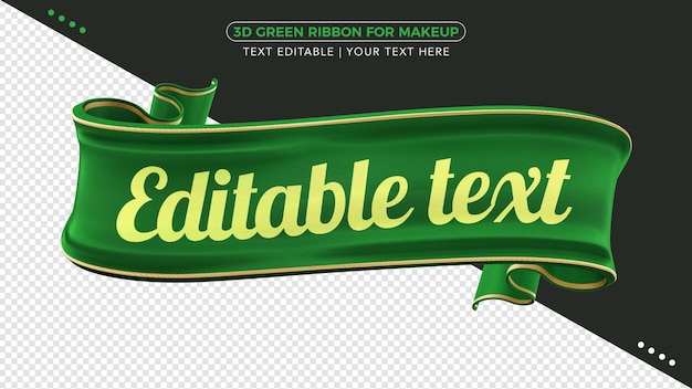 3d green fabric ribbon with text mockup