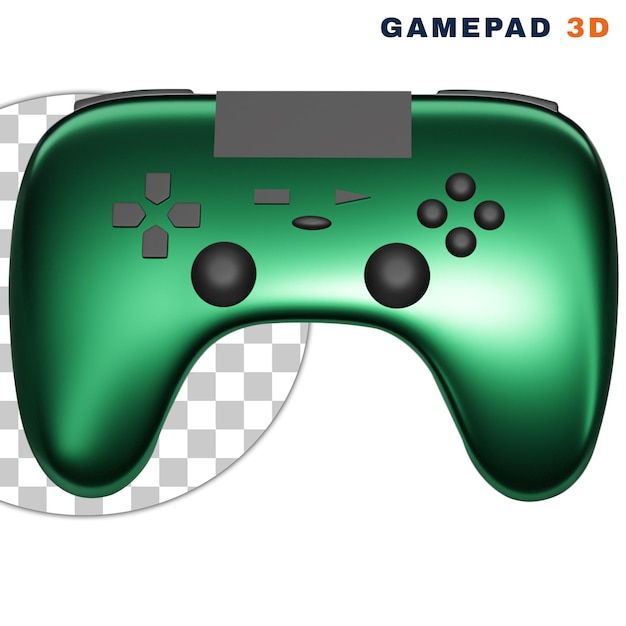 PSD 3d green gamepad with an analog stick on transparent background