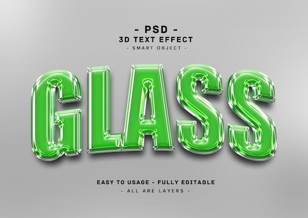 PSD 3d green glass text style effect