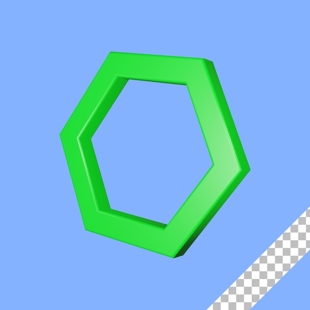 PSD 3d green hexagon geometric shape transparent background