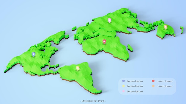 PSD 3d green map with moveable pinpoint