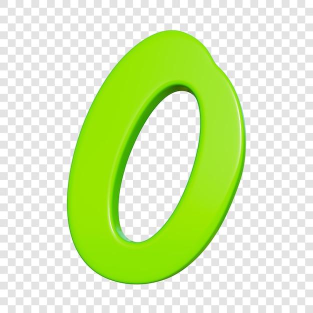 3d Green number 0 on transparent background png