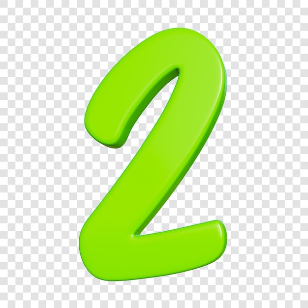 3d Green number 2 on transparent background png