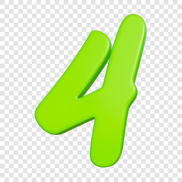 3d green number 4 on transparent background png