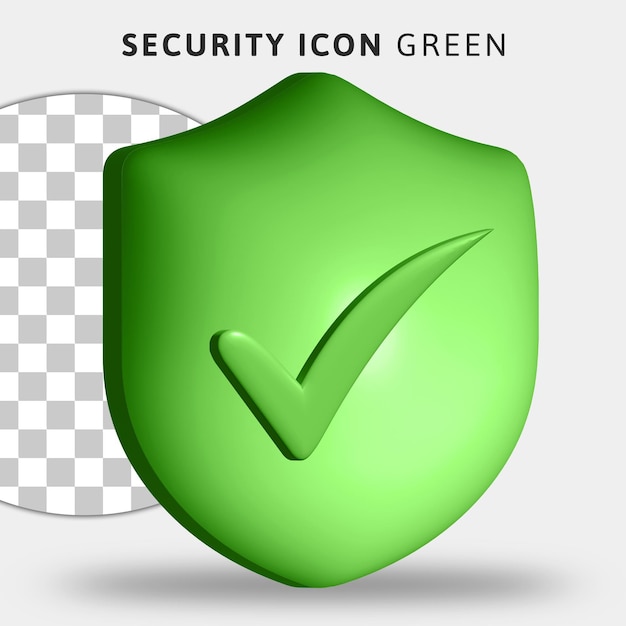 3d green security with check icon on transparent background