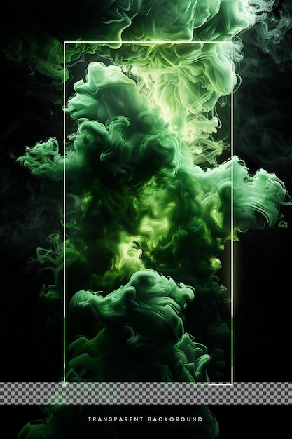 PSD 3d green smoke explosion in black background