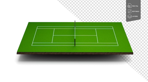 PSD 3d green tennis court isolated on white background front view 3d illustration