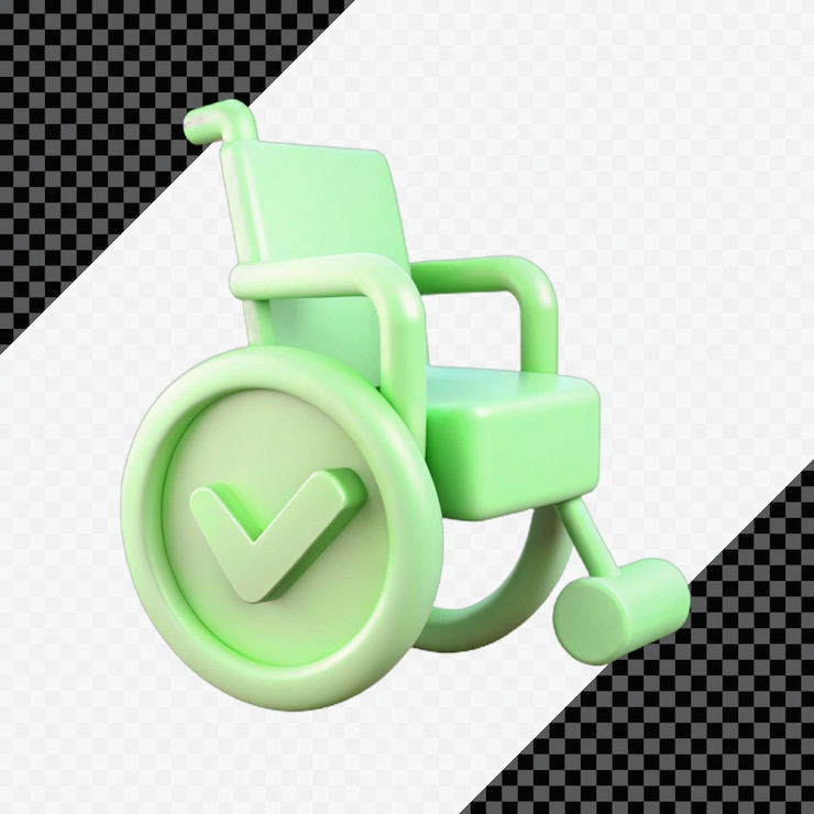 PSD 3d green wheelchair with checkmark symbol
