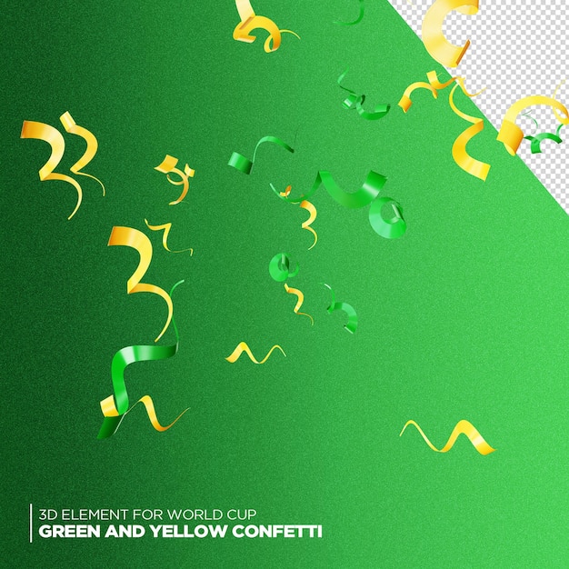 PSD 3d green and yellow confetti for world cup campaigns