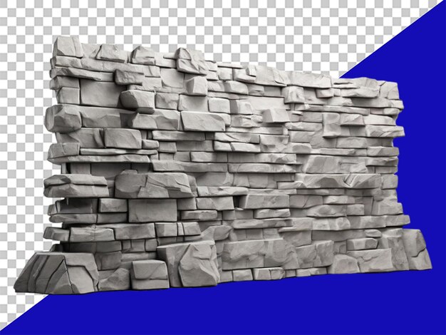 3d grey stone wall on transparent background