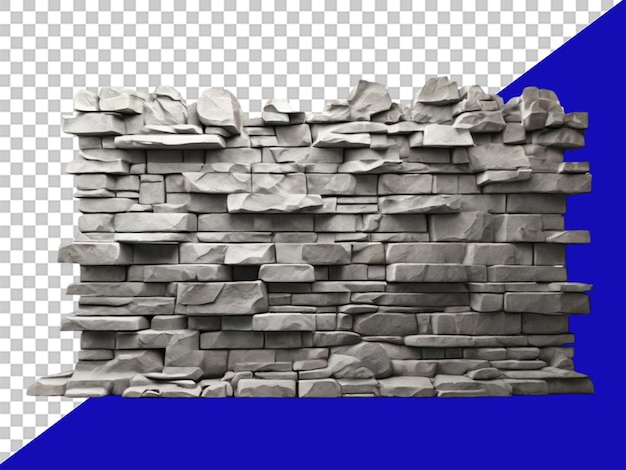 PSD 3d grey stone wall on transparent background