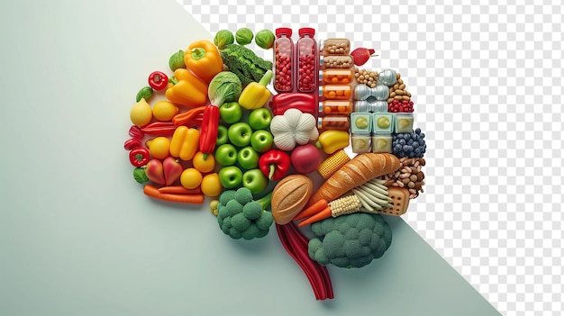 PSD 3d grocery items brain silhouette abstract layout design