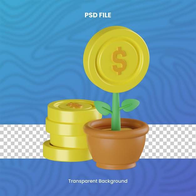 PSD 3d-groei geld met transparante achtergrond hoge kwaliteit render