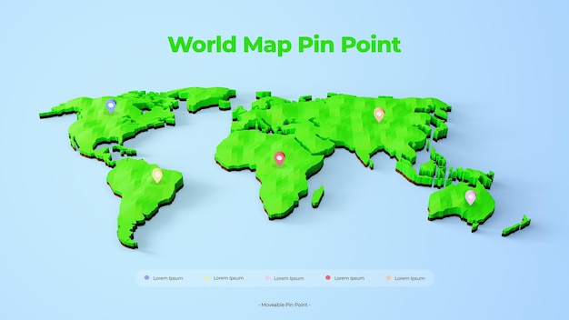 PSD 3d-groene kaart met beweegbare pinpoint