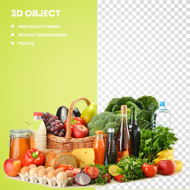 PSD 3d groentepartij biologisch voedsel melk voedsel geschenkmandjes