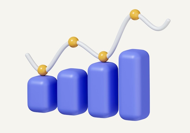 Grafico a barre in crescita 3d con progresso di successo di crescita in aumento o icona del concetto di risultato isolato su sfondo bianco illustrazione del rendering 3d tracciato di ritaglio