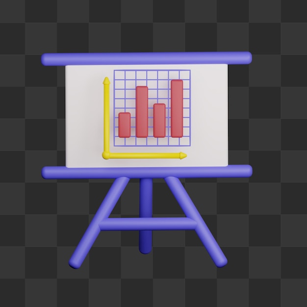 PSD 3d growth bar chart analisys with whiteboard illustration