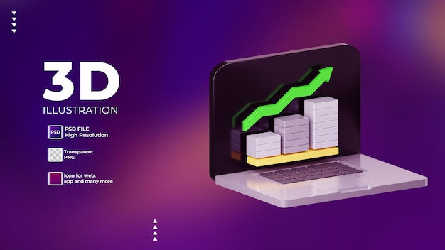 PSD 3d growth infographic with notebook computer