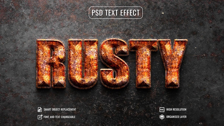PSD 3d grunge rusty metal scratched steel text effect psd template