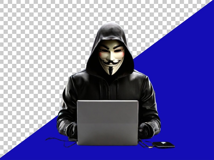 PSD 3d hacker anonymous anonymous hacker man hacking secur on transparent background