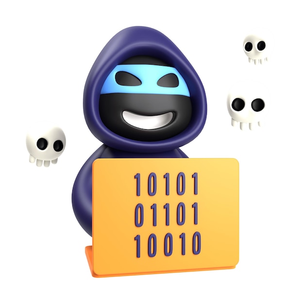 3d a hacker holding a binary code