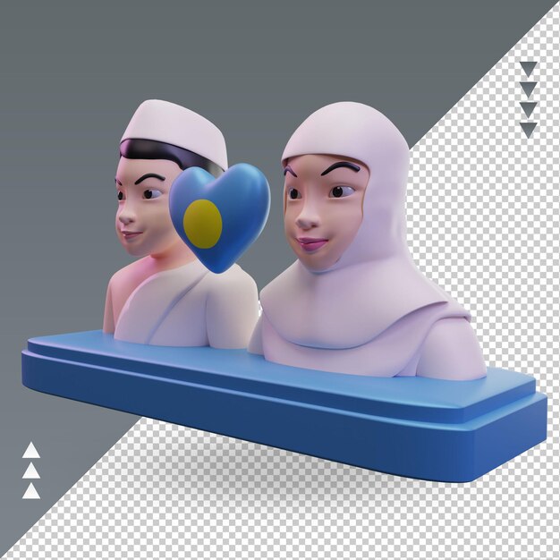 PSD 3d hajj 사랑 팔라우 플래그 렌더링 오른쪽 보기