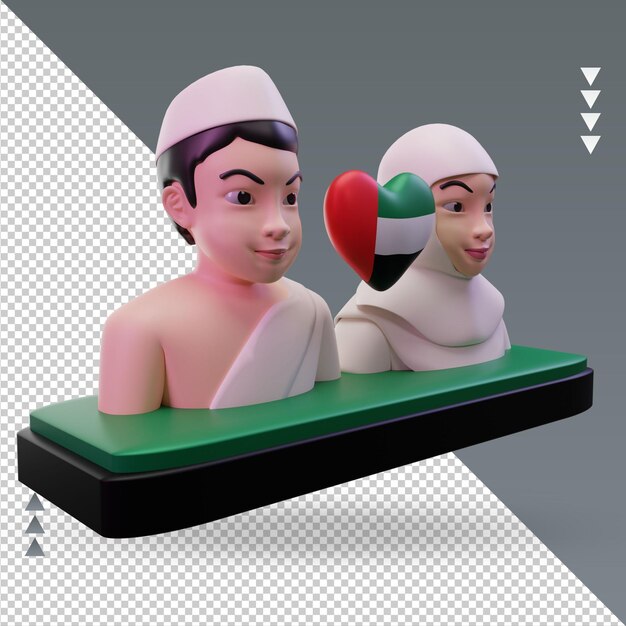 PSD 3d hajj 사랑 아랍에미리트 국기 렌더링 왼쪽 보기