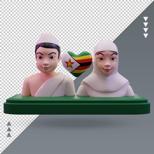 3d hajj amore bandiera dello zimbabwe rendering vista frontale