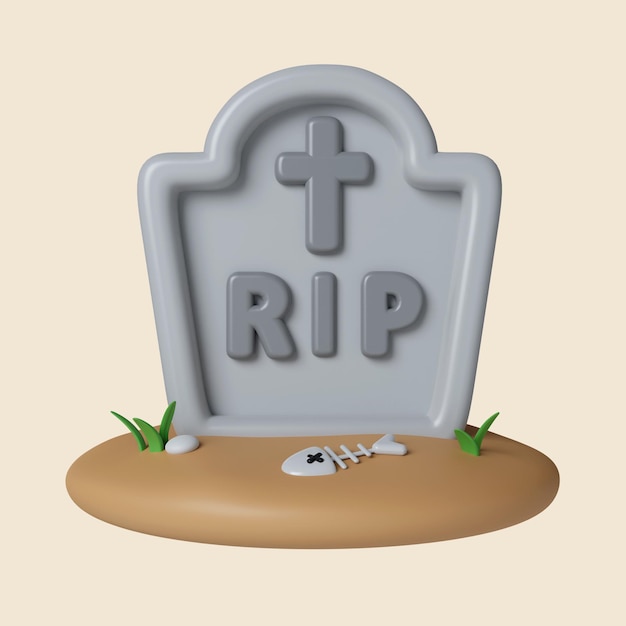 PSD 3d halloween grave marker icon traditional element of decor for halloween icon isolated on gray background 3d rendering illustration clipping path