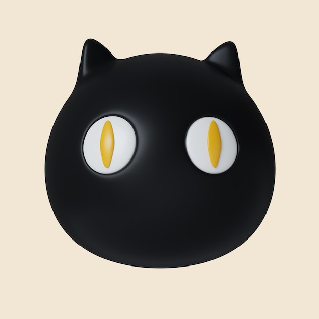 3d halloween head of black cat icon traditional element of decor for halloween icon isolated on gray background 3d rendering illustration clipping path