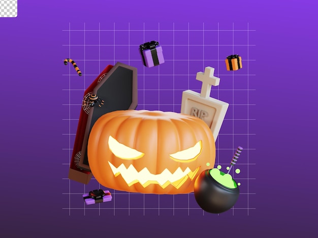 3d halloween icon illustration jack and coffin