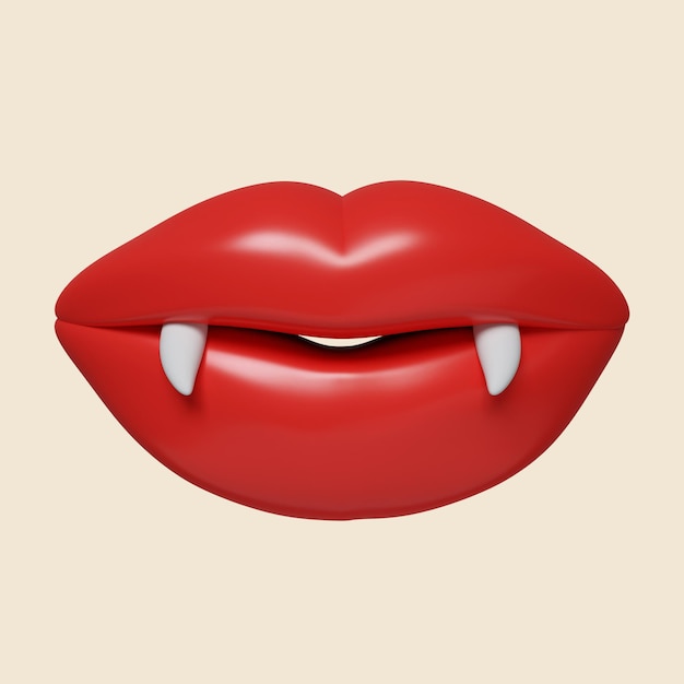 PSD 3d halloween vampire mouth icon traditional element of decor for halloween icon isolated on gray background 3d rendering illustration clipping path