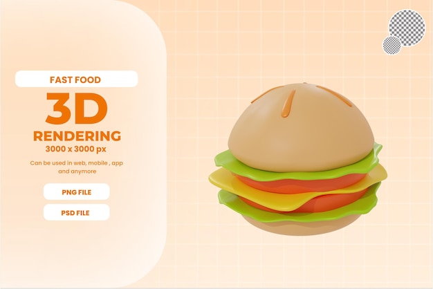 PSD 3d-hamburger illustratie-object