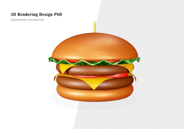 Hamburger 3d con pomodoro, salsa, lattuga grattugiata e formaggio. rendering 3d di hamburger di fast food.