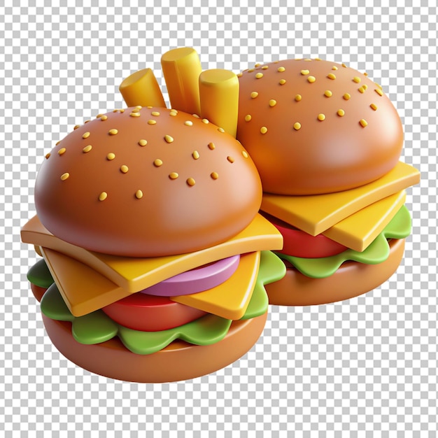 3d hamburgers met papas doorzichtige achtergrond