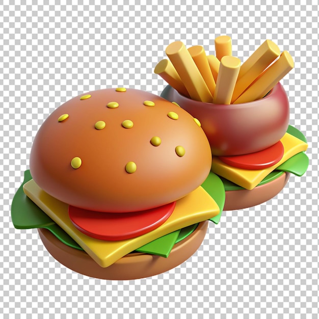 PSD 3d hamburguesas con papas transparent background