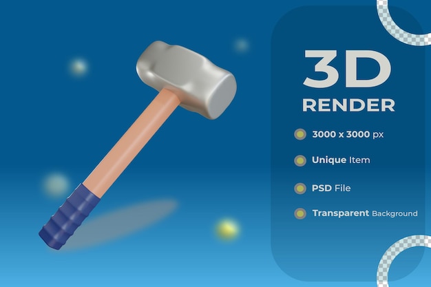 3d hammer object with transparent background