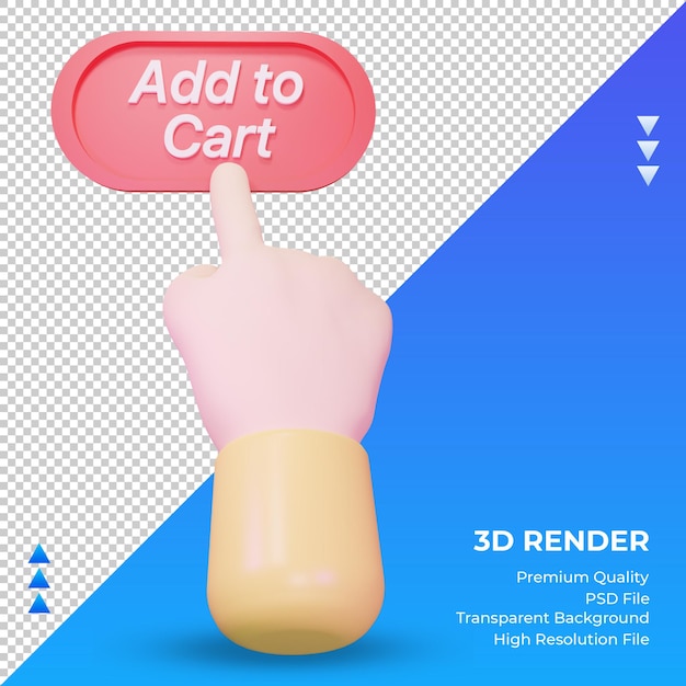 PSD 3d hand add to cart rendering front view