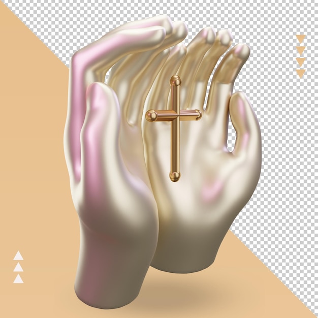 PSD 3d-hand bidden kruis pasen pictogram weergave linker weergave