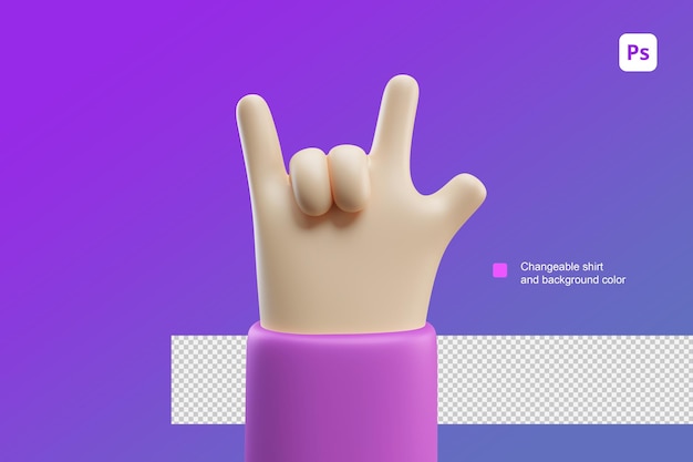 3d hand cartoon illustratie rock and roll cool gebaar