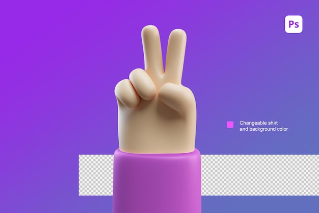 3D hand cartoon illustration for two or peace gesture