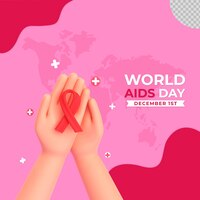 PSD的3 d卡通插图的世界艾滋病日