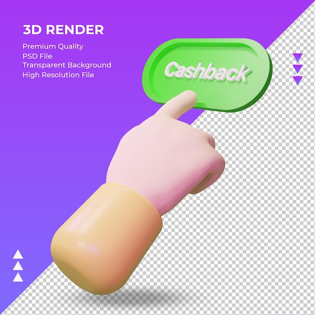 PSD 3d hand cashback rendering right view