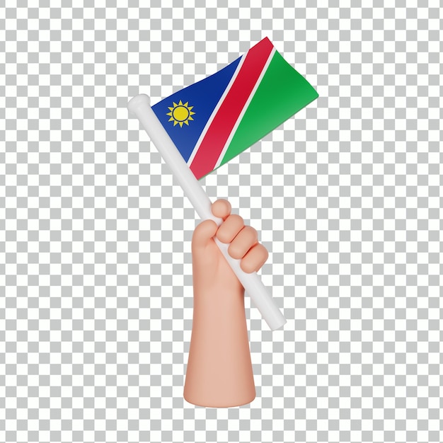 PSD 3d hand die een vlag van namibië houdt