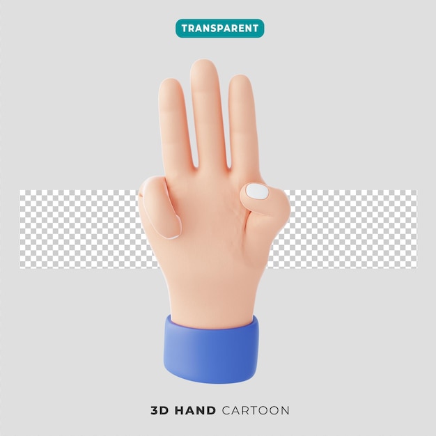 3d-hand drie vingers gebaar pictogram